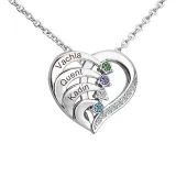 DIY Hollow Out Heart Birthstones Necklace with Name Engraved Custom Gift For Mom Friends