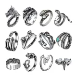 12PCS Snake Frog Animals Vintage Knuckle Stackable Finger Rings Set