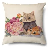 4PCS Home Cotton Decorative Cute Cartoon Cat Throw Pillow Case Cushion Covers For Sofa Couch Bed Chair