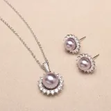 Mother's Day Gift Diamante Jewelry Pearl Necklace and Earring Set with Box