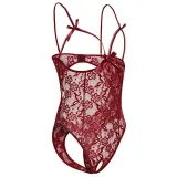Women's Sling Lace Flowers Transparent Sexy Underwear Open Bowknot Bodysuit