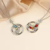 DIY Round Butterfly Birthstones Necklace with Name Engraved Custom Gift For Mom Friends