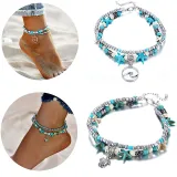 Turtle Anklets Multilayer Beads Handmade Animal Shell Beach Set Boho Foot Jewelry