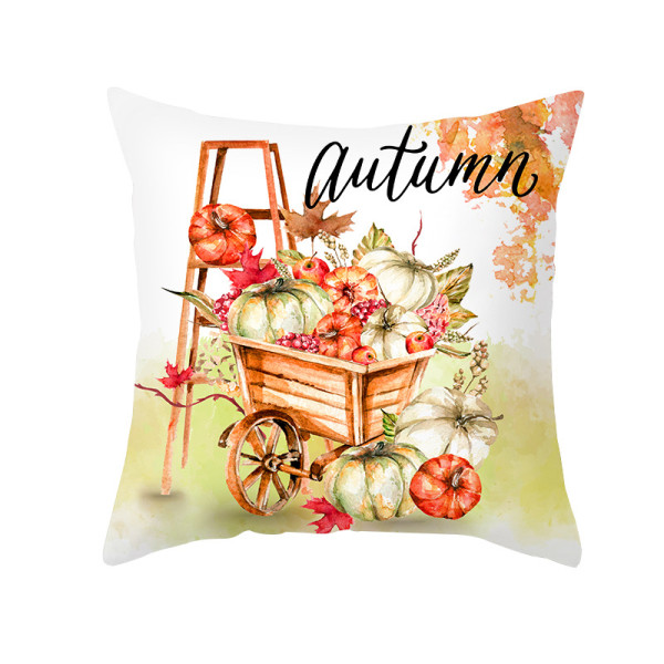 Colorful Pumpkin Maple Leaf Print Thanksgiving Pillowcase Peach Skin Pillowcase