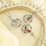 DIY Round Butterfly Birthstones Necklace with Name Engraved Custom Gift For Mom Friends