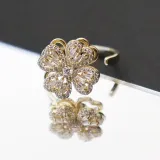 Gold Sunflower Clover Windmill Rotating Opening Ring Necklace Earring Jewelry Set