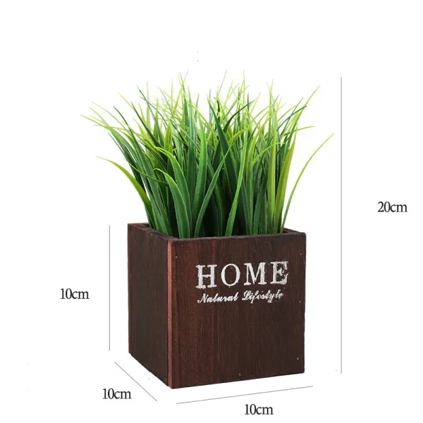Artificial Orchid Grass Plant Combination Square Wooden Potted Landscape Decoration