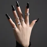 Diamond Star Moon Flowers Leaves Bohmian Diamante Adjustable Stackable Crystal Finger Rings Set