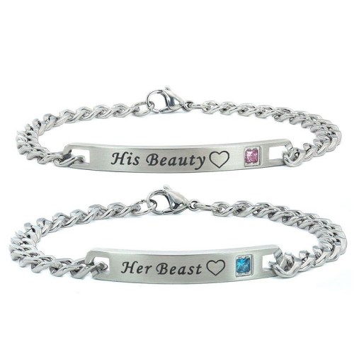 Silver His Beast Her Beauty Love Chain Jewerly Bracelet