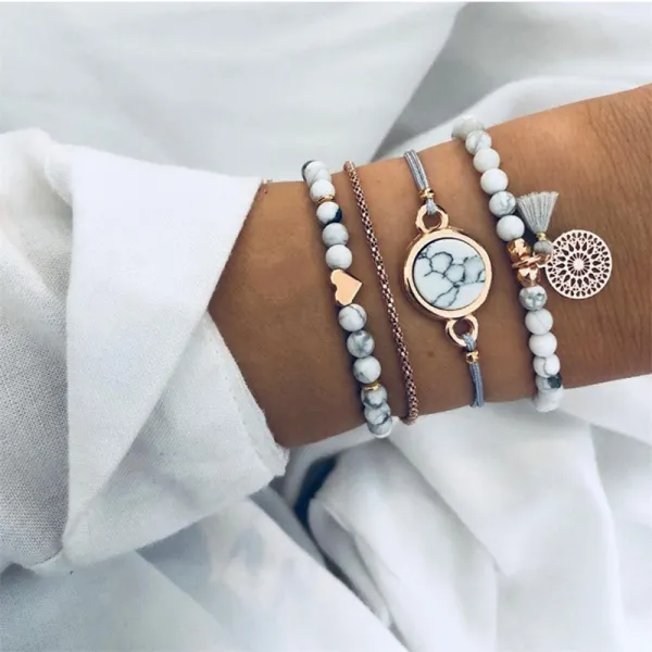 Pine Stone Tassel Four Piece Set Clavicle Chain Jewelry Bracelet