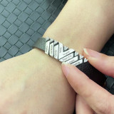 DIY V-Shape Diamonds Leather Bracelets Custom Name Engraved Gift For Dad Mom Friends
