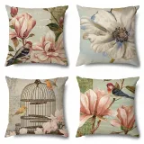 4PCS Home Cotton Decorative Spring Flower and Butterfly Throw Pillow Case Cushion Covers For Sofa Couch Bed Chair
