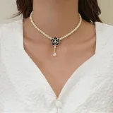 3PCS Pearl Jewelry Flower Necklace Brooch and Earrings Set Mom Gift For Mother's Day