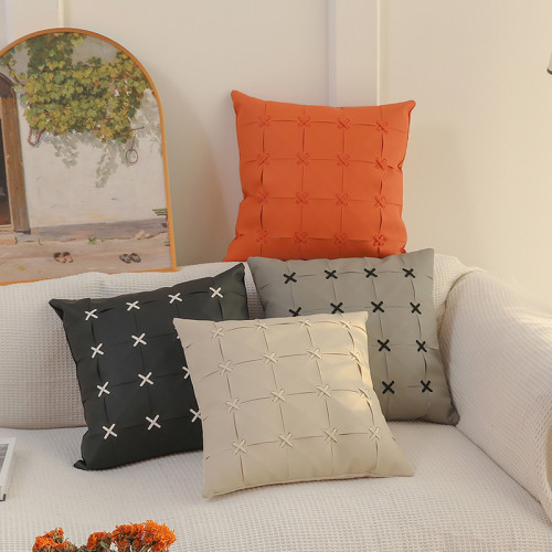PU Leather Cross Design Decorative Throw Pillow Case Cushion Covers For Sofa Couch Bed Chair