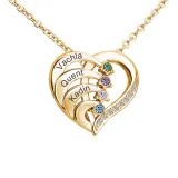 DIY Hollow Out Heart Birthstones Necklace with Name Engraved Custom Gift For Mom Friends