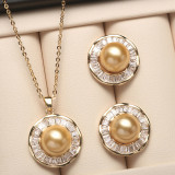 Mother's Day Gift Diamante Shell Pearl Flower Necklace Earrings Jewelry Set with Box