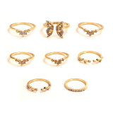 8PCS Gold Butterfly Bohemia Rhinestone Vintage Knuckle Stackable Finger Rings Set