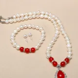 Pearl Jewelry for Women Girls Drop Freshwater Pearl Bracelet and Necklace Earrings Set With Box
