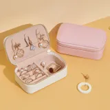 Rectangle Zipper Type PU Leather Jewelry Box For Girls and Women
