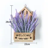 Artificial Lavender Eucalyptus with LED Hollow Out Wooden House Hanging Pendant Decoration