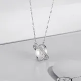 Sterling Silver White Zircon Diamonds Globe Pearl Clavicle Pendant Chain Jewelry Necklace