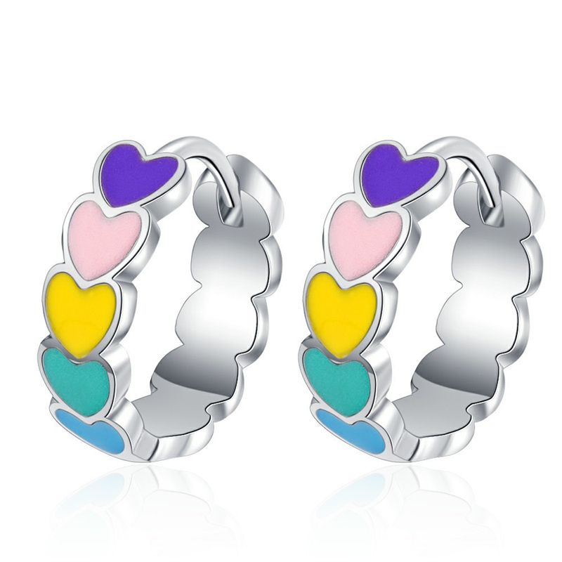 Rainbow Hearts Silver Stud Earrings