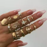 Gold Diamond Butterfly Snake Vintage Knuckle Stackable Finger Rings Set