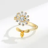 Sterling Silver Rotatable Anxiety Rings for Women Adjustable Cubic Zirconia Sunflower Jewelry Gift