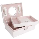 Two Layer PU Leather Jewelry Box with Lock For Girls and Women