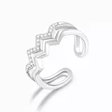 Fashion Jewelry Pure Silver Double Wave V-Shape Diamond Ring for Women With Gift Box