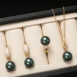 Mother's Day Gift Diamante Shell Pearl Necklace Ring and Earrings Jewelry Set With Box