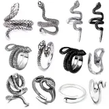12PCS Snake Frog Animals Vintage Knuckle Stackable Finger Rings Set