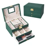 Three Layer Multi-function Drawer Jewelry Box with Lock For Girls and Women