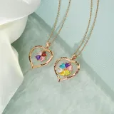 Hollow Out Diamond Heart Birthstones Necklace with Name Engraved Custom Gift For Mom Friends