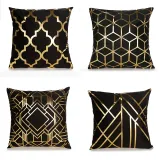 4PCS Home Cotton Decorative Gold Blocking Throw Pillow Case Cushion Covers For Sofa Couch Bed Chair