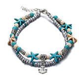 Turtle Anklets Multilayer Beads Handmade Animal Shell Beach Set Boho Foot Jewelry