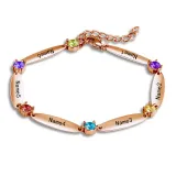 Birthstones Adjustable Bracelet with 6 Name Engraved Custom Gift For Mom Friends