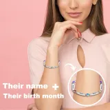 Birthstones Adjustable Bracelet with 6 Name Engraved Custom Gift For Mom Friends