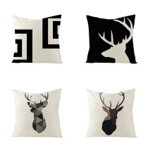 4PCS White and Black Deer Cotton Decorative Throw Pillow Case Cushion Covers
