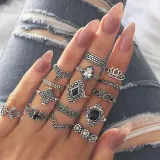 Hollow Out Bohemian Diamante Knuckle Rings Retro Set