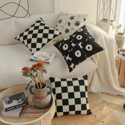 Black and White Tufted Woven Square Decorative Throw Pillow Case Cushion Covers