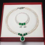 Pearl Jewelry for Women Girls Drop Freshwater Pearl Bracelet and Necklace Earrings Set With Box