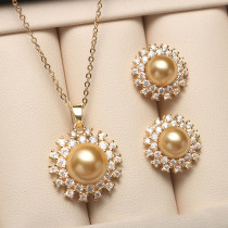 Diamante Jewelry Round-Shaped Pearl Necklace and Earring Set For Women Girls with Box