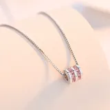 Sterling Silver Pink Zircon Diamonds Small Waist Clavicle Pendant Chain Jewelry Necklace