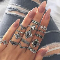 Hollow Out Bohemian Diamante Knuckle Rings Retro Set