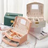 Two Layer Multi-function Drawer Jewelry Box with Mirror For Girls and Women