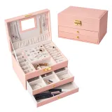 Three Layer Multi-function Drawer Jewelry Box with Lock For Girls and Women
