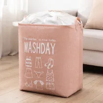 Flax Washday Slogan Folding Storage Box Dustproof Basket