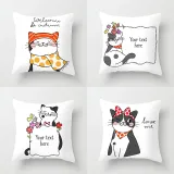4PCS Home Cotton Decorative Cartoon Cat Throw Pillow Case Cushion Covers For Sofa Couch Bed Chair