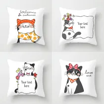 4PCS Home Cotton Decorative Cartoon Cat Throw Pillow Case Cushion Covers For Sofa Couch Bed Chair